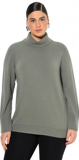 Ulla Popken Turtleneck Ribbed Trim Long Sleeve Sweater Grey - Bluzy & bluzy z kapturem - 
