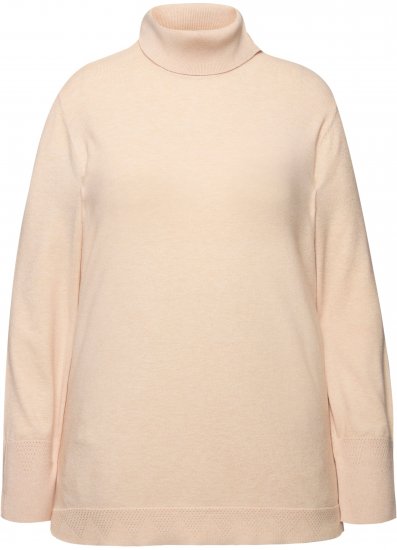 Ulla Popken Turtleneck Ribbed Trim Long Sleeve Sweater Nature Melange - Bluzy & bluzy z kapturem - 