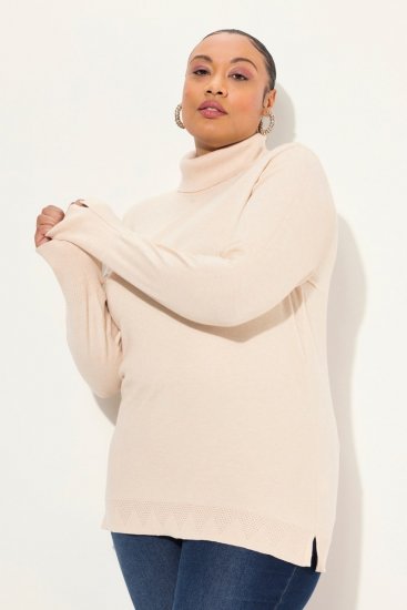 Ulla Popken Turtleneck Ribbed Trim Long Sleeve Sweater Nature Melange - Bluzy & bluzy z kapturem - Kényelmes pulóverek és kapucnisok