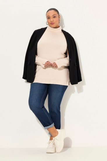 Ulla Popken Turtleneck Ribbed Trim Long Sleeve Sweater Nature Melange - Bluzy & bluzy z kapturem - Kényelmes pulóverek és kapucnisok