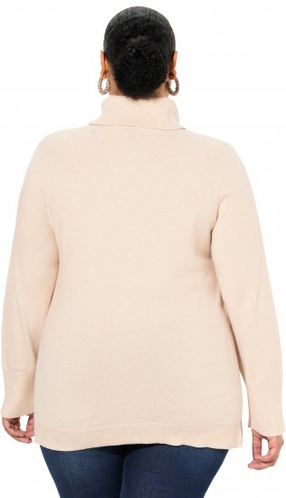Ulla Popken Turtleneck Ribbed Trim Long Sleeve Sweater Nature Melange - Bluzy & bluzy z kapturem - 