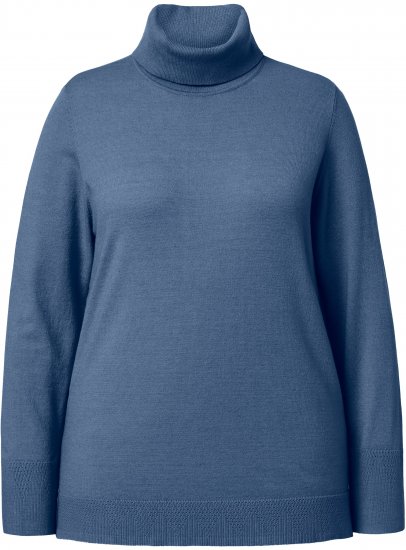 Ulla Popken Turtleneck Ribbed Trim Long Sleeve Sweater Atlantic Blue - Bluzy & bluzy z kapturem - 