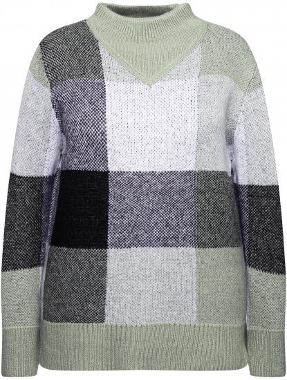 Ulla Popken Grand Check Long Sleeve Sweater Sage Green - Bluzy & bluzy z kapturem - 