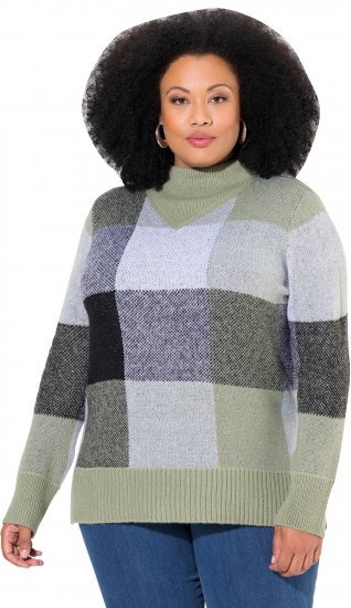 Ulla Popken Grand Check Long Sleeve Sweater Sage Green - Bluzy & bluzy z kapturem - 