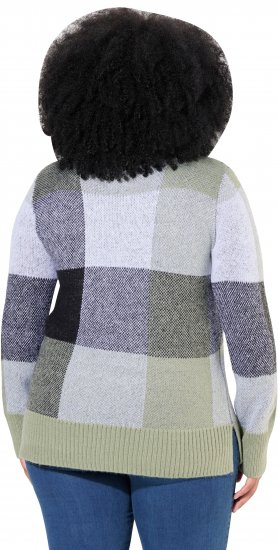 Ulla Popken Grand Check Long Sleeve Sweater Sage Green - Bluzy & bluzy z kapturem - 