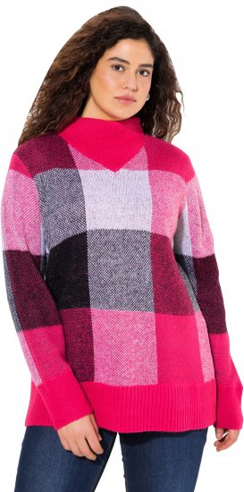 Ulla Popken Grand Check Long Sleeve Sweater Red Pink - Bluzy & bluzy z kapturem - 