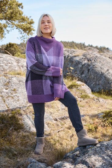 Ulla Popken Grand Check Long Sleeve Sweater Violet - Bluzy & bluzy z kapturem - 