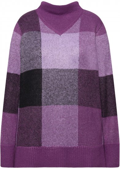 Ulla Popken Grand Check Long Sleeve Sweater Violet - Bluzy & bluzy z kapturem - 