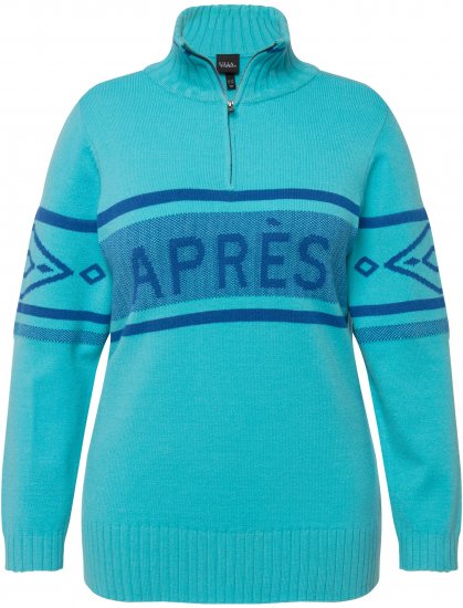 Ulla Popken Apres Ski Long Sleeve Troyer Collar Sweater Bright Turquoise - Bluzy & bluzy z kapturem - 