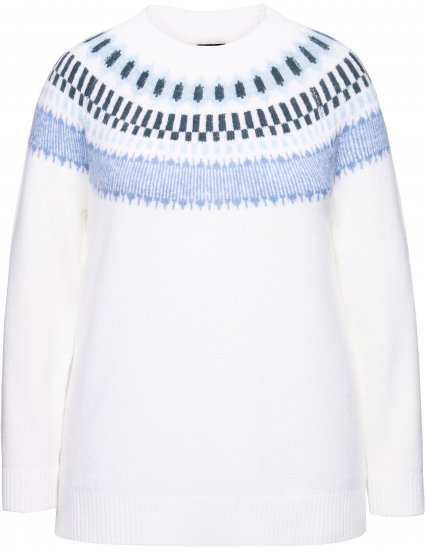 Ulla Popken Norwegian-Inspired Long Sleeve Knit Sweater Snow White - Bluzy & bluzy z kapturem - 