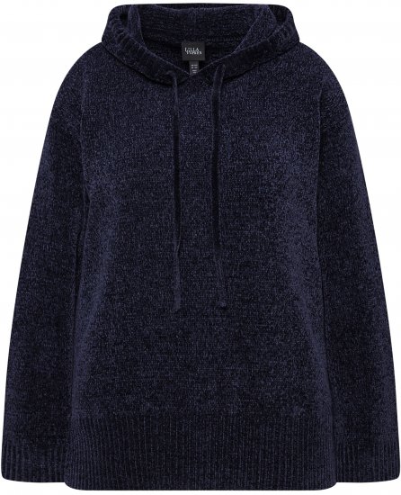 Ulla Popken Chenille Knit Hoodie Navy - Bluzy & bluzy z kapturem - 