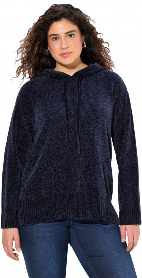 Ulla Popken Chenille Knit Hoodie Navy - Bluzy & bluzy z kapturem - 