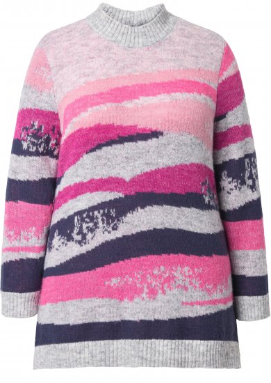 Ulla Popken Landscape Stripe Sweater Light Grey Melange - Bluzy & bluzy z kapturem - 