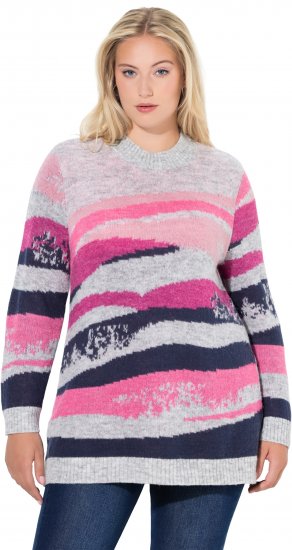 Ulla Popken Landscape Stripe Sweater Light Grey Melange - Bluzy & bluzy z kapturem - 