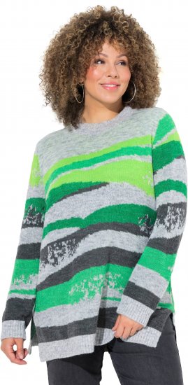 Ulla Popken Landscape Stripe Sweater Moss Green - Bluzy & bluzy z kapturem - 