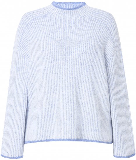 Ulla Popken Striped Wool Blend Turtleneck Sweater Sky Blue - Bluzy & bluzy z kapturem - 