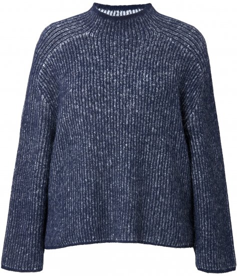 Ulla Popken Striped Wool Blend Turtleneck Sweater Ink Blue - Bluzy & bluzy z kapturem - 