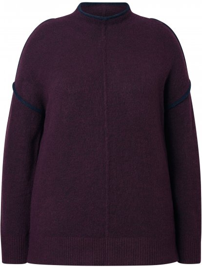 Ulla Popken Contrast Trim Long Sleeve Sweater Dark Ruby - Bluzy & bluzy z kapturem - 