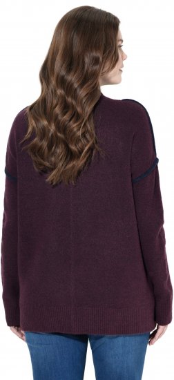 Ulla Popken Contrast Trim Long Sleeve Sweater Dark Ruby - Bluzy & bluzy z kapturem - 
