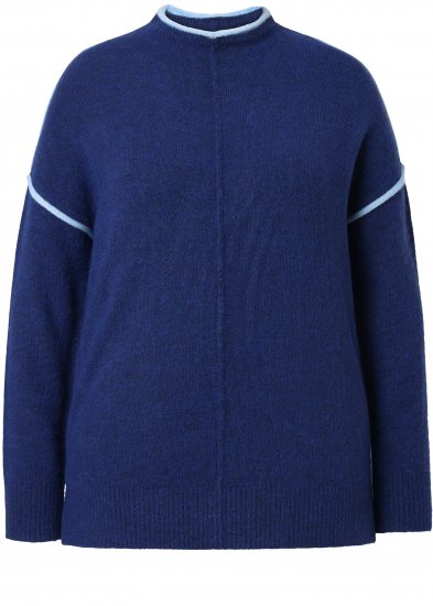 Ulla Popken Contrast Trim Long Sleeve Sweater Dark Blue - Bluzy & bluzy z kapturem - 