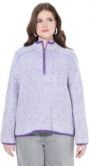 Ulla Popken Striped Knit Long Sleeve Troyer Collar Sweater Purple - Bluzy & bluzy z kapturem - 