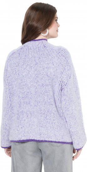 Ulla Popken Striped Knit Long Sleeve Troyer Collar Sweater Purple - Bluzy & bluzy z kapturem - 