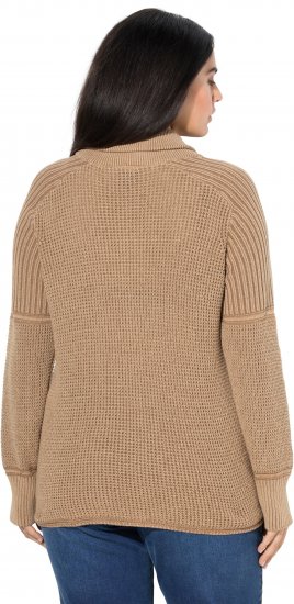Ulla Popken Two-Tone Mixed Knit Troyer Collar Sweater Caramel - Bluzy & bluzy z kapturem - 