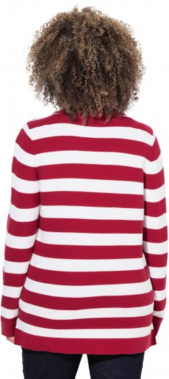 Ulla Popken Striped Polo Collar Long Sleeve Sweater Ruby Red - Bluzy & bluzy z kapturem - 