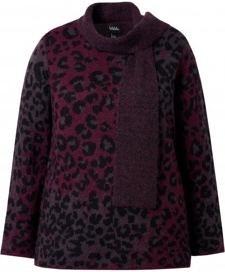 Ulla Popken Leopard Print Scarf Sweater Dark Ruby - Bluzy & bluzy z kapturem - 