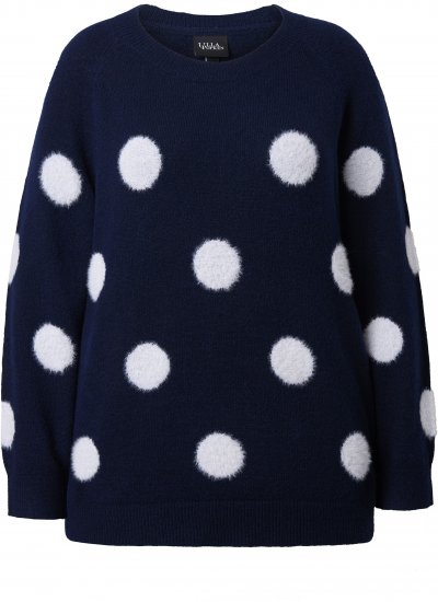 Ulla Popken Fluffy Polka Dot Sweater Ink Blue - Bluzy & bluzy z kapturem - 