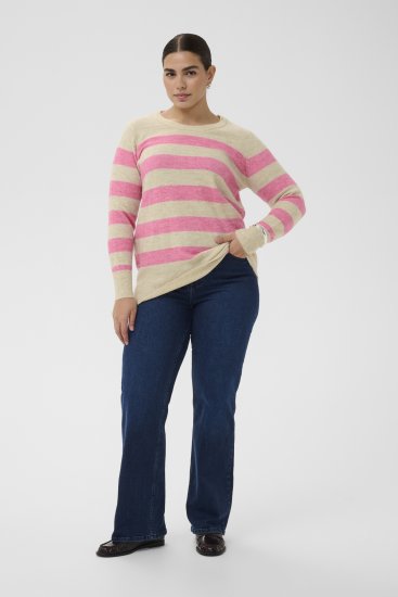 Kaffe Curve Niela Csíkos pulóver Tollszürke/Rózsaszín melange - Pulóverek & kötöttáruk - 