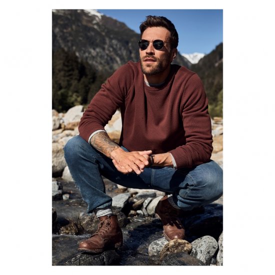 JP1880 Classic Round Neck Long Sleeve Sweater Brick Brown - Pulóverek & kapucnis pulóverek - Pulóverek & Kapucnis pulóver 2XL-12XL