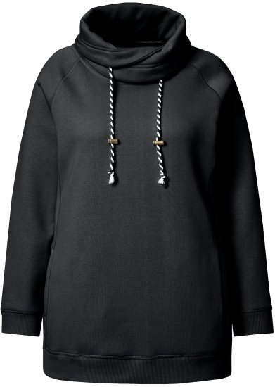 Ulla Popken Drawstring Collar Long Sleeve Sweatshirt Black - Bluzy & bluzy z kapturem - 