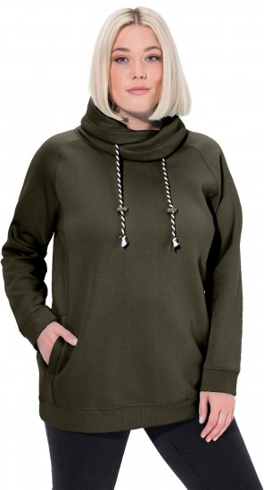 Ulla Popken Drawstring Collar Long Sleeve Sweatshirt Olive - Ulla Popken - 