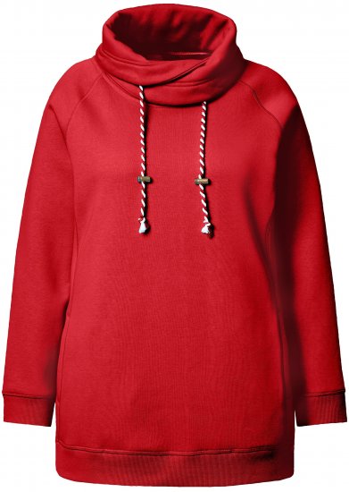 Ulla Popken Drawstring Collar Long Sleeve Sweatshirt Salsa Red - Bluzy & bluzy z kapturem - 