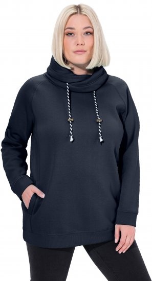 Ulla Popken Drawstring Collar Long Sleeve Sweatshirt Navy - Ulla Popken - 