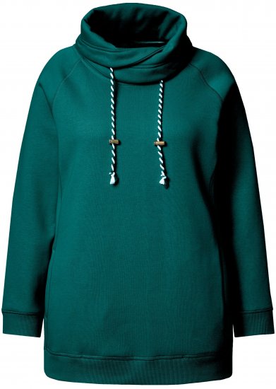 Ulla Popken Drawstring Collar Long Sleeve Sweatshirt Teal Green - Bluzy & bluzy z kapturem - 