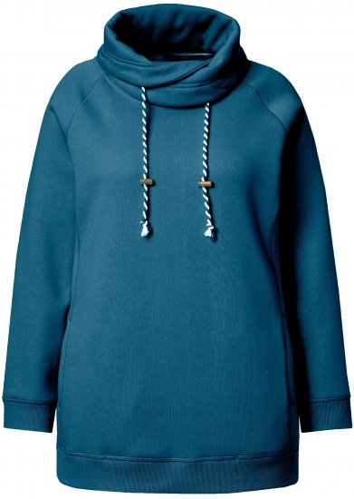 Ulla Popken Drawstring Collar Long Sleeve Sweatshirt Cerulean - Bluzy & bluzy z kapturem - 