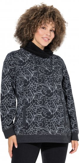 Ulla Popken Teddy Collar Printed Sweatshirt Black - Bluzy & bluzy z kapturem - 