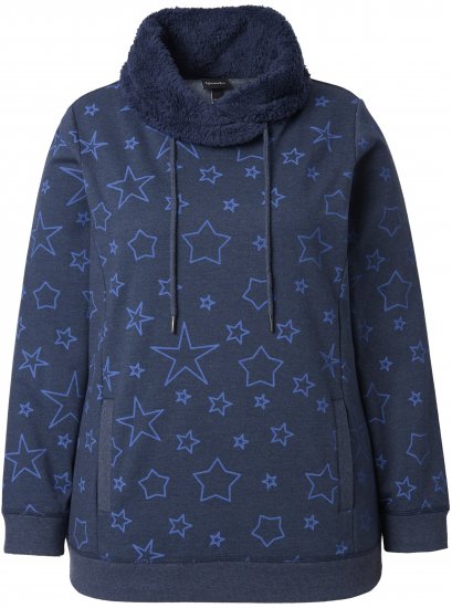 Ulla Popken Teddy Collar Printed Sweatshirt Navy - Bluzy & bluzy z kapturem - 