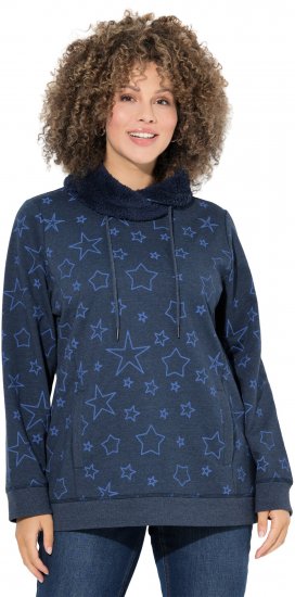 Ulla Popken Teddy Collar Printed Sweatshirt Navy - Bluzy & bluzy z kapturem - 