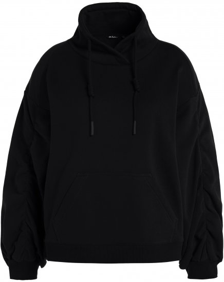 Ulla Popken Gathered Sleeve Oversized Fit Sweatshirt Black - Bluzy & bluzy z kapturem - 