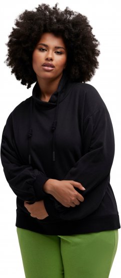 Ulla Popken Gathered Sleeve Oversized Fit Sweatshirt Black - Bluzy & bluzy z kapturem - 