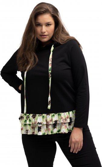 Ulla Popken Ruffle Hem A-line Fit Hooded Sweatshirt Black - Bluzy & bluzy z kapturem - 