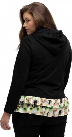 Ulla Popken Ruffle Hem A-line Fit Hooded Sweatshirt Black - Bluzy & bluzy z kapturem - 