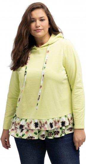 Ulla Popken Ruffle Hem A-line Fit Hooded Sweatshirt Lime Green - Bluzy & bluzy z kapturem - 