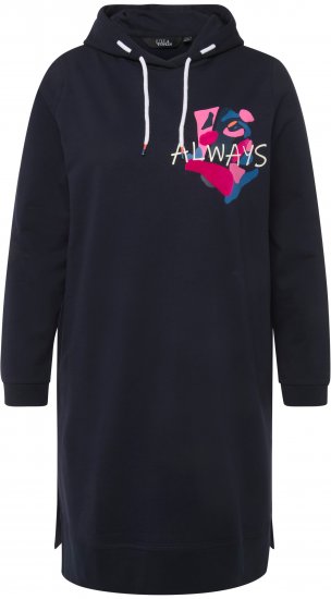 Ulla Popken Extra Long Abstract Graphic Hoodie Navy - Bluzy & bluzy z kapturem - 