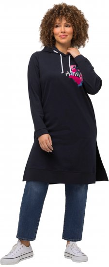 Ulla Popken Extra Long Abstract Graphic Hoodie Navy - Bluzy & bluzy z kapturem - 