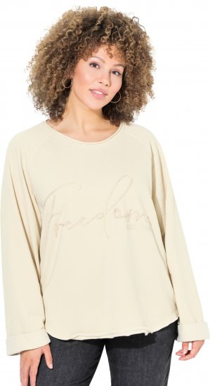 Ulla Popken Embroidered Freedom Rolled Edge Sweatshirt Sand - Bluzy & bluzy z kapturem - 