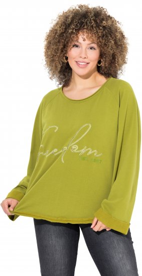 Ulla Popken Embroidered Freedom Rolled Edge Sweatshirt Avocado Green - Bluzy & bluzy z kapturem - 